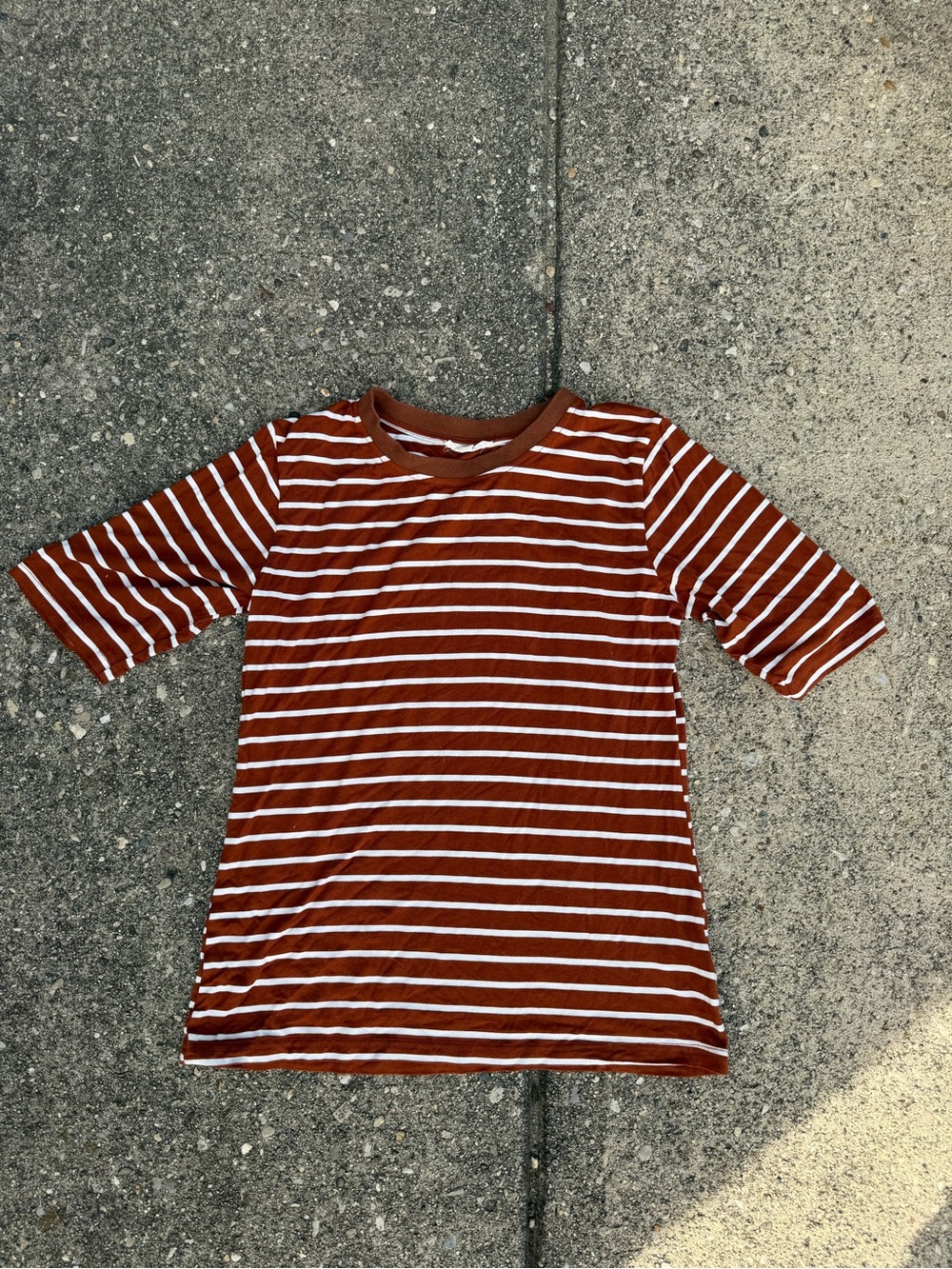 Rust & White Striped Short Sleeve Top